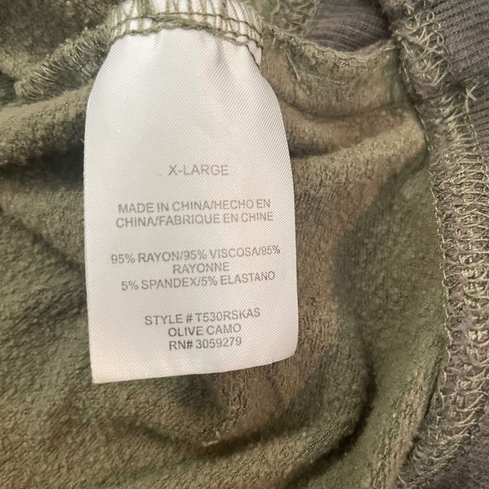 Olive Camo Raglan Sweatshirt XL Curved Hem Earthy Military Streetwear Relaxed - Picture 6 of 8